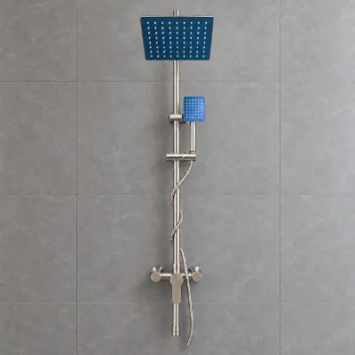 Blue Face Square Shower Set — Stainless Steel