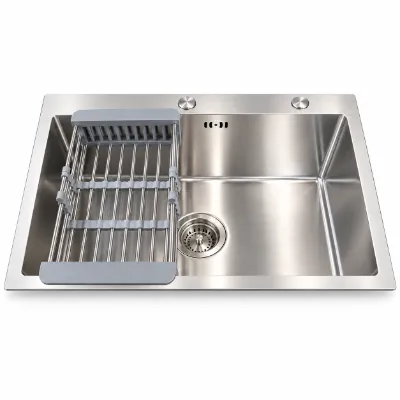 Stainless Sink with Rack — 60 × 45 cm